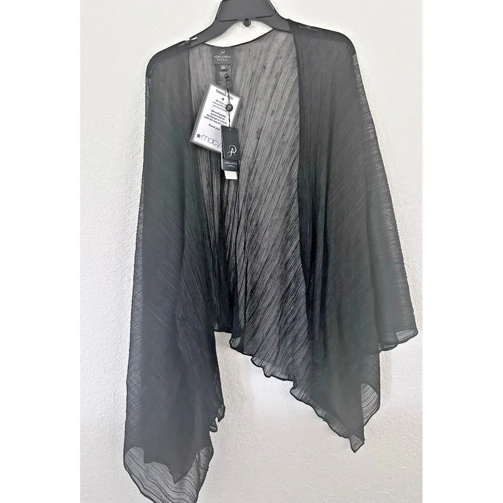 Adrianna Papell Women's Collarless Open front Asymmetrical-Hem Shawl Black OS